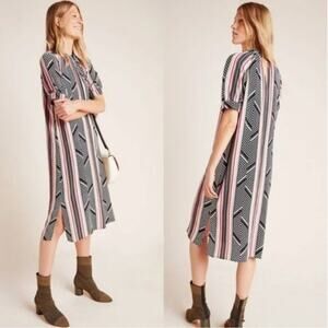 Anthropologie McKenzie Mock Neck Geometric Print Midi Dress